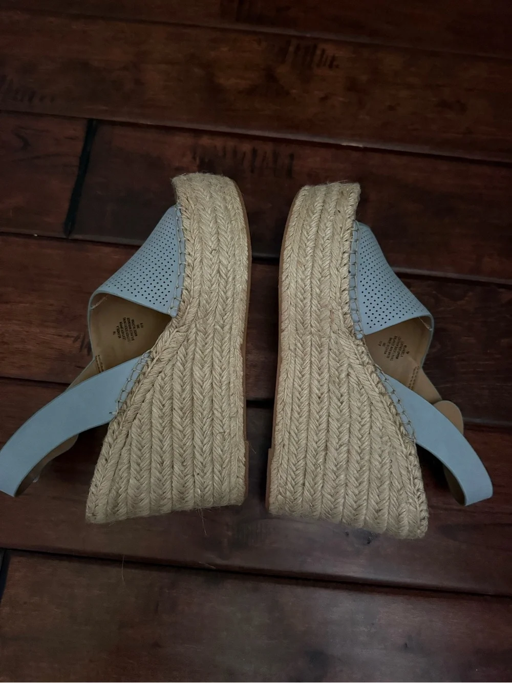 Marc Fisher Light Blue Perforated Espadrille Wedge Sandals